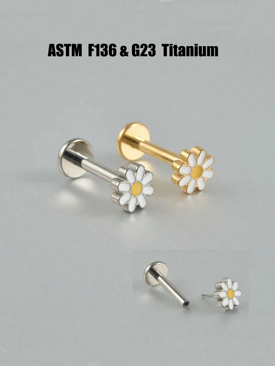 1PC F136 Titanium Alloy Flower Threadless Labret Lip Rings Push In Daisy Flower Ear Cartilage Tragus Helix Earring Lobe Piercing Jewelry For Women Valentines,Mom,Mother,Mother's Day,Gift