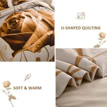 7 Pieces Brown Comforter Set Queen King Size , Rose Pattern Bed In A Bag, Lightweight Soft Microfiber Bedding Sets With Comforter, Flat Sheet, Fitted Sheet, Pillowcases(90"X90",103"X90") - 棕色 - 查看 5