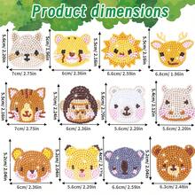 12入組卡通動物鑽石畫貼紙DIY鑽石畫套件，適用於12生肖，適合成人初學者製作馬賽克貼紙工藝（動物） - 彩色 - 查看 4