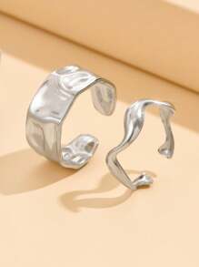 2 Stücke Persönlichkeit Barock Edelstahl Ring Set für Frauen, Alltagskleidung
