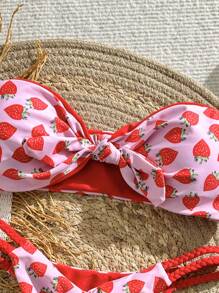 Bikinx Bộ đồ bơi bikini hở eo in họa tiết dâu tây cho nữ đi biển mùa hè - Nhiều màu - Xem 3