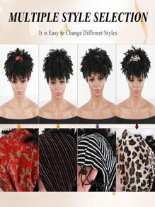 Parrucca Fascia Con Frangetta Di Colore Nero Per Donne. Parrucca Sintetica Afro Corta Riccia Nera E Bianca Strisce Con Fascia Riccioli Neri Naturali Di 4 Pollici