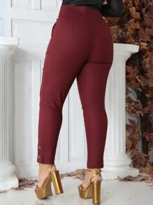 Women Pants - Burgundy - View 2
