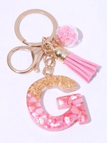 1pc Cute A-Z Golden And Pink Shell Pattern Letter Shaped Keychain Pendant With Crystal Star Decoration Glass Ball,Purse, Wallet Charms, Bag Decorative Alphabet Keychain For Women,Car Keychain Pendant,  Gift For Friends,Family, Colleagues, Teachers, Classmates - Gold Pink - View 32