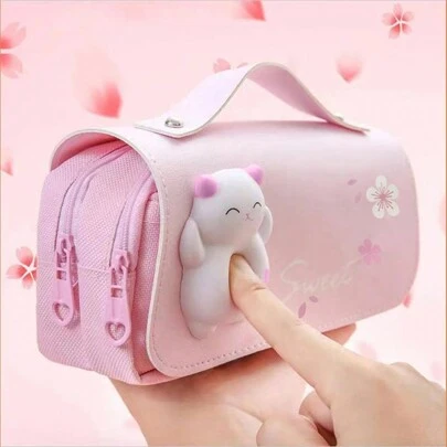 1pc Cute Elementary School Students' Multi-Functional Large Capacity Detachable Donut Shaped Stress Relief Pencil Case Back To School,Pencil Pouch,School Bag,Stationery