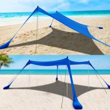 COMMOUDS Beach Tent Sun Shelter - UPF 50+ Portable Beach Canopy With Sandbags, Sand Shovel & Windproof Poles, Ideal For Beach, Camping, Picnics, And Backyard - 藍色 - 查看 7