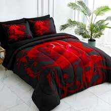 7 Pieces Red Comforter Set Queen King Size , Rose Pattern Bed In A Bag, Lightweight Soft Microfiber Bedding Sets With Comforter, Flat Sheet, Fitted Sheet, Pillowcases Home Decor Room Decor Bedroom Decor Bed Comforter Set Mothers Day Gift Wedding Decorations. - 紅色 - 查看 3