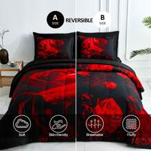 7 Pieces Red Comforter Set Queen King Size , Rose Pattern Bed In A Bag, Lightweight Soft Microfiber Bedding Sets With Comforter, Flat Sheet, Fitted Sheet, Pillowcases Home Decor Room Decor Bedroom Decor Bed Comforter Set Mothers Day Gift Wedding Decorations. - 紅色 - 查看 2