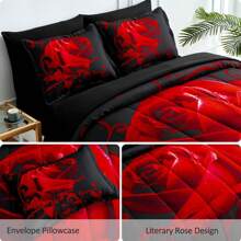 7 Pieces Red Comforter Set Queen King Size , Rose Pattern Bed In A Bag, Lightweight Soft Microfiber Bedding Sets With Comforter, Flat Sheet, Fitted Sheet, Pillowcases Home Decor Room Decor Bedroom Decor Bed Comforter Set Mothers Day Gift Wedding Decorations. - 紅色 - 查看 4