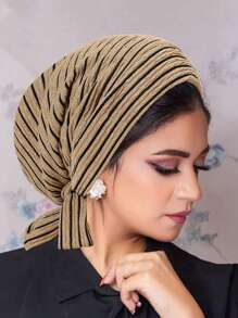 1 pièce Turban musulman avec longue queue et motif de vague de bandeau, bonnet de chimiothérapie pour femmes