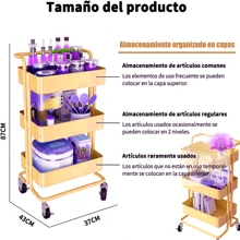 Carrito Auxiliar Estetica Multiuso 3 Estantes Con Pasamanoz, Estantes Metálicos, Carrito Organizador Multiusos 3 Niveles Metálico Con Ruedas, Estante de almacenamiento Carro de almacenamiento extensible de 3 niveles multifuncional utilizado en la oficina, dormitorio, Carros Negros Con Ruedas Carros Rodantes De Almacenamiento De 4 Niveles Carros De Cocina Mental Home Office Essentials Carro De Herramientas Carro De Organización De Limpieza - Amarillo - Ver 2