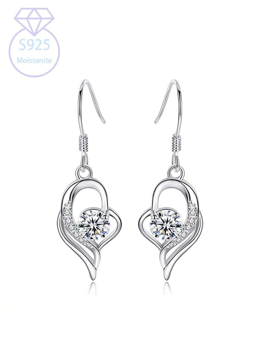 1 Chiếc Bạc S925 0,5 Carat * 2 Đá Moissanite, Hoa Tai I Love You, Phiên Bản Hàn Quốc, Đơn Giản, Thời Trang, Thiết Kế Cao Cấp, Tiệc Hàng Ngày, Tiệc, Đám Cưới, Đính Hôn, Hoặc Làm Quà Tặng Ngày Lễ Hoặc Quà Tặng Ngày Lễ Tình Nhân Cho Mẹ, Vợ, Bạn Gái, Quà Tặng Sinh Nhật Valentine - Bạc - Xem 1