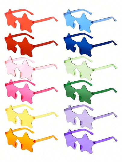10pcs-Candy Coloured Heathered Glasses With Pentagram Sliced Metal Embellishments Are The Perfect Eyewear Choice For Summer Beach Days, Holiday Parties And Outdoor Activities!, Back To School Valentine Day