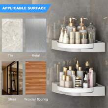 Bathroom Corner Shelf, 360° Rotating Triangle Shelf, Wall Mounted Shower Corner Shelf, Corner Caddy Storage, No Drilling, Self Adhesive - 白色 - 查看 3