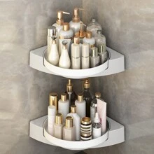Bathroom Corner Shelf, 360° Rotating Triangle Shelf, Wall Mounted Shower Corner Shelf, Corner Caddy Storage, No Drilling, Self Adhesive - 白色 - 查看 1
