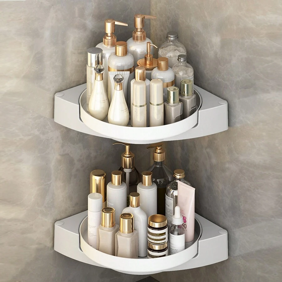 Bathroom Corner Shelf, 360° Rotating Triangle Shelf, Wall Mounted Shower Corner Shelf, Corner Caddy Storage, No Drilling, Self Adhesive - 白色 - 查看 1