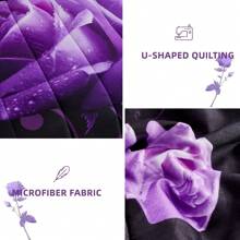 7 Pieces Purple Comforter Set Queen King Size , Rose Pattern Bed In A Bag, Lightweight Soft Microfiber Bedding Sets With Comforter, Flat Sheet, Fitted Sheet, Pillowcases Home Decor Room Decor Bedroom Decor Bed Comforter Set Mothers Day Gift Wedding Decorations. - 紫色 - 查看 7