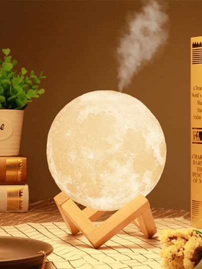Luminária Abajur Umidificador Aromatizador Lua Cheia 3D Ultrassônico USB Difusor De Aromas Ambiente  3 Cores
