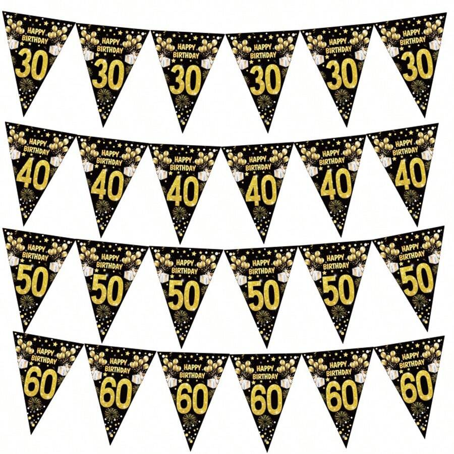 1pc Happy Birthday Paper Banners 18 21 30 40 50 60 70 80 90 Year Birthday Party Decorations Adult Black Gold Anniversary Party Supplies Photo Props ﻿,Christmas - Multicolor - View 1