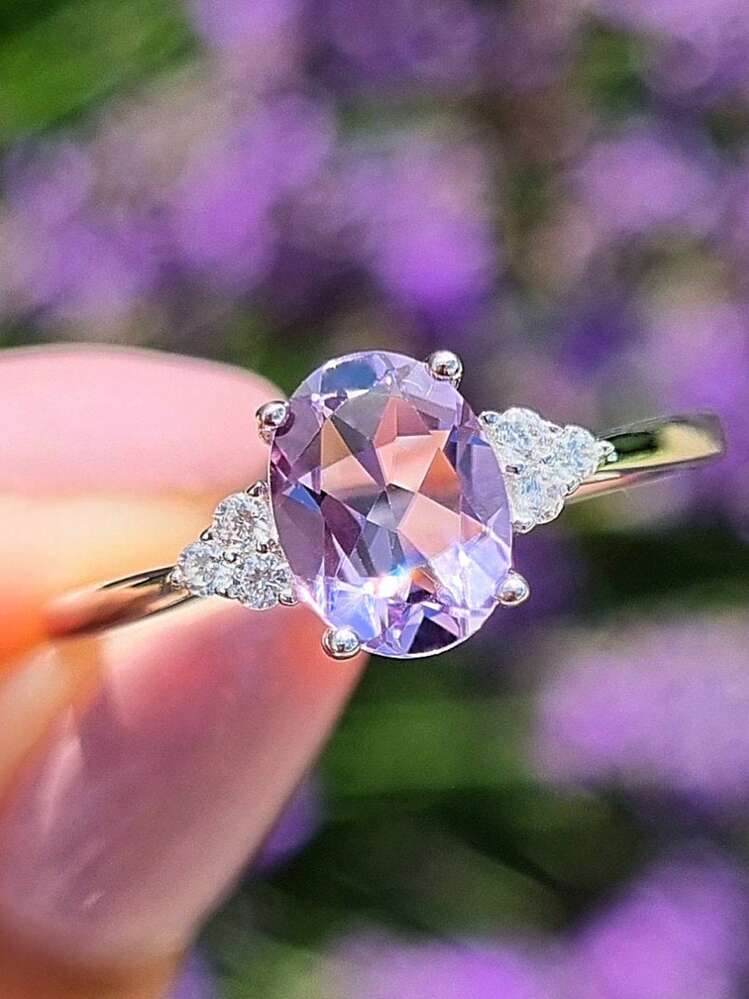 1pc Fashion New Arrival Oval Purple Cubic Zirconia Ring Engagement Ring For Women And Men Perfect Gift For Family Friends Lover SHEIN Singapore