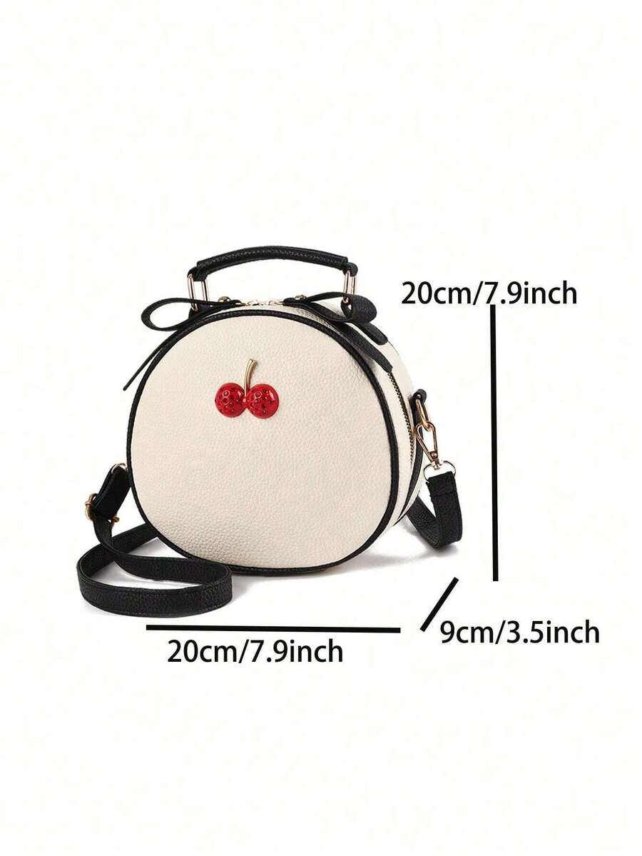 Mini Cherry Decor Round Handbag, Crossbody Bag, Women's Top Handle