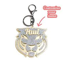 Personalized Keychain With Custom Name, Punk & Fashionable Girl With Tiger Head Design, Commemorative/Birthday Gift/Surprise Gift/Graduation/Travel Essential - Silver - View 1