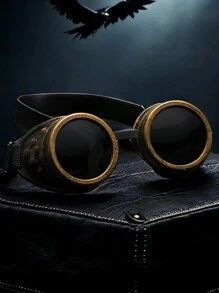Unisex Black Steampunk Round Glasses, Perfect For Cosplay Costume Accessory, Gothic Fashion Glasses For Men, Street Dance Party Eyewear Halloween Beach Accessories Glasses Shades