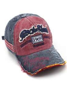 1pc Retro Letter Embroidered Ripped Baseball Cap Y2K Style Street - Pink - View 17