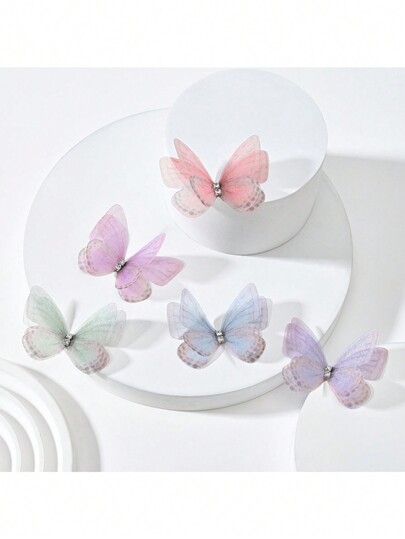 100pcs Mixed Color Clothing Decorative Accessories Embellished With Double Diamond Net Yarn Butterfly Clothing Hair Clip Headwear Handmade Scene Decoration