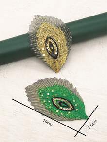 4pcs Peacock Feather Shaped Embroidery Patch With Adhesive Backing, Hot Melt Glue Clothing Accessory For DIY Crafts - Multicolor - View 2