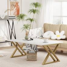 Coffee Table Living Room Table Black Center Table Modern Faux Marble Rectangular Tea Table With Sturdy Black-Finished Metal Frame,Industrial Wooden Coffee Table For Bedroom Home Office - trắng - Xem 3