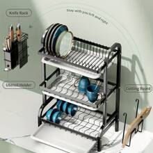 Escurridor de cocina de 2/3 niveles premium | Diseño resistente y ahorra espacio con soporte para utensilios y ranura para tabla de cortar