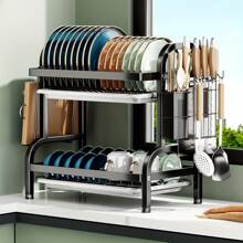 Escurridor de cocina de 2/3 niveles premium | Diseño resistente y ahorra espacio con soporte para utensilios y ranura para tabla de cortar