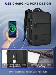 Floless 旅行背包、工作包、随身行李包、防水商务大容量日常背包、带USB充电口的周末旅行包、超薄笔记本电脑背包、大学包、笔记本电脑包礼品，可容纳15.6英寸笔记本电脑 - 黑色 - 查看 11