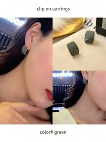 2入組時尚女性夾式搭扣耳環，摩洛哥風格幾何方形，不需穿洞，適合日常通勤 - clip - 查看 7