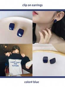 2入組時尚女性夾式搭扣耳環，摩洛哥風格幾何方形，不需穿洞，適合日常通勤 - clip - 查看 6