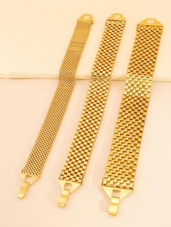 1st enkel metallnätarmband guldarmbandskedja Lämplig för män, kvinnors dagliga fest Hiphop-smycken (längd 21 cm fast storlek, icke-justerbar storlek, inte lämplig för små handleder)