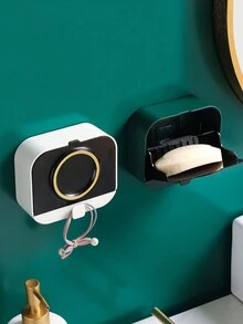 1入光輝奢華廚房肥皂盒免打孔壁掛式排水肥皂架浴室翻蓋肥皂盒學生宿舍洗衣肥皂盒