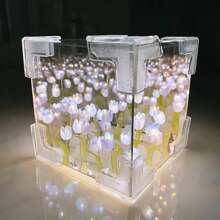 郁金香小夜灯 LED DIY 魔方郁金香花台灯 20 朵花装饰夜灯手工制作和镜子二合一母亲节情人节生日礼物卧室装饰 - 暖光 - 查看 10