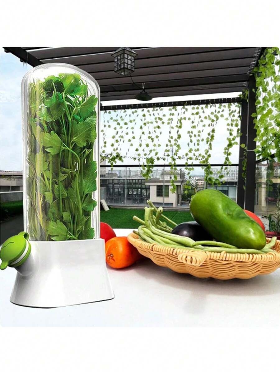 1pc Herb Saver Storage Container Fresh Herb Keeper Vanilla Vegetables Fresh Preservation Bottle For Refrigerator Kitchen Gadgets - Transparent White - View 1