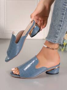 女式2024年新款夏季時尚休閒戶外軟底拖鞋，大碼，中跟粗跟，開放式鞋頭涼鞋 - 藍色 - 查看 6