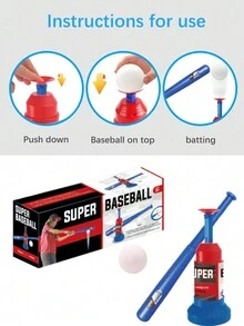 1pc Children's Baseball Toy Progressive Pitching Machine Telescopic Baseball Bat Set, Plastic Ball Sports Fitness Launcher Set For Indoor/Outdoor Play (With 3 Baseballs) - Multicolor - View 9