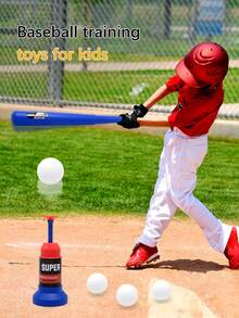 1pc Children's Baseball Toy Progressive Pitching Machine Telescopic Baseball Bat Set, Plastic Ball Sports Fitness Launcher Set For Indoor/Outdoor Play (With 3 Baseballs) - Multicolor - View 2