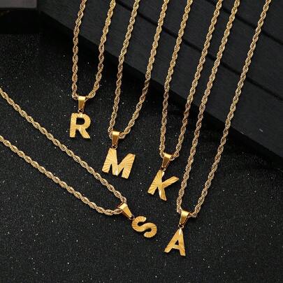 1件个性化时尚镀金字母吊坠扭链不锈钢项链，A-Z可定制姓名首字母项链，适合男孩、女孩、派对、宴会、度假、街头时尚配饰、儿童生日礼物