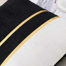 1/2pcs Black & White Velvet Patchwork Gold Leather Striped Throw Pillow Cover, Square Cushion Case, Holiday Home Decor Pillow, Soft & Comfortable Fabric, Modern Decorative Sofa, Home Bedroom, Dorm Use - Black - View 5