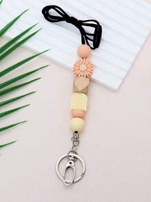 1 pièce Mignon lanière de professeur de Bohême avec perle en bois pour porte-badge de carte d'identité, porte-clés et clés, sangle en silicone pour le cou de marguerite pour femmes, excellents cadeaux pour les enseignants, les étudiants, le personnel