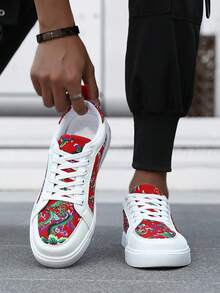 Men's Cartoon Printed Casual Sports Running Shoes - Red and White - View 3