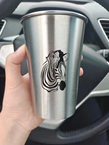 1入組500毫升不鏽鋼水瓶，健康茶杯，金屬飲料杯，動物印花杯，可重複使用的水瓶