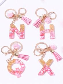 1pc Cute A-Z Golden And Pink Shell Pattern Letter Shaped Keychain Pendant With Crystal Star Decoration Glass Ball,Purse, Wallet Charms, Bag Decorative Alphabet Keychain For Women,Car Keychain Pendant,  Gift For Friends,Family, Colleagues, Teachers, Classmates - Gold Pink - View 11