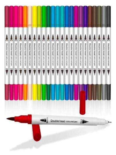 Kit 12/24/36/48 Caneta 2 em 1 Brush Lettering e Ponta Fina Dual Pen Canetinha Colorir Desenho Dupla Duas Ponta Fina
